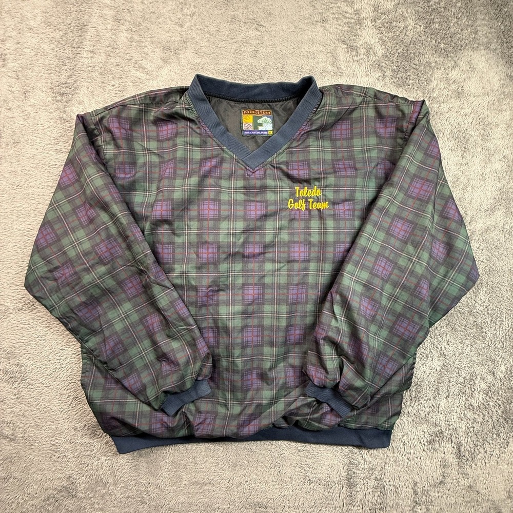 Forrester's Men's XL Golf Pullover Windbreaker V-Neck Plaid Toledo Team 90s